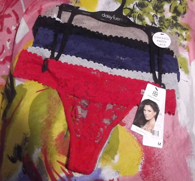 5 NEW DAISY FUENTES INTIMATES DF4721A 1 PRETTY LACE V-FRONT THONG PANTIES M - Изображение 1 из 2