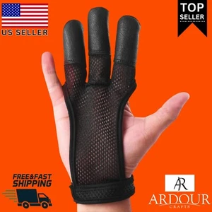 Archery 3 Fingers Leather Glove Arrow Guard for Compound Bow Shooting - Picture 1 of 4