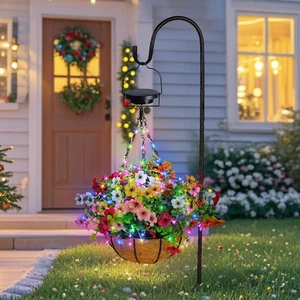 Solar Artificial Hanging Baskets: Lighted Fake Flowers Basket with RGB Solar Lig - Picture 1 of 8