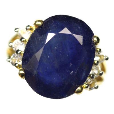 925 Sterlingsilber 13 x 16 Mm. Blauer Saphir & Weiß Zirkonia Ringgröße 7.25 - Bild 1 von 4