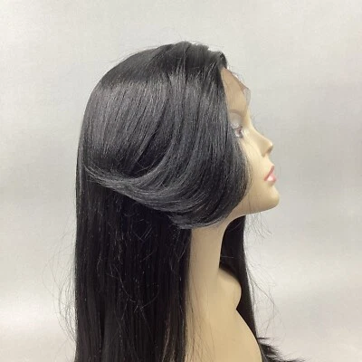 GOT #1 Jet Black Human Hair Blend Lace Front Wig Long style with a curtain bang - Image 1 of 4