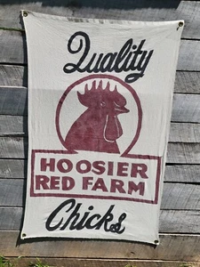 Vintage Style Large Quality Hoosier Red Farm Chicks Painted Canvas Banner Sign  - Picture 1 of 8