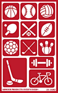 Athletic Sports Ball Games Pattern Glass Etching Stencils Reusable Armour Etch - Picture 1 of 3
