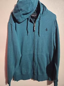 Volcom Pullover Sweater Men's Hoodie Size Medium Skateboard Brand Aqua Blue Zip - Picture 1 of 12
