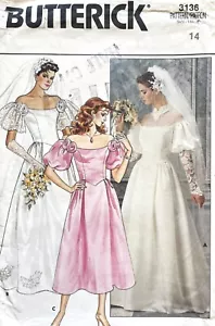 1980er Jahre Butterick Misses' Brautkleid, Kleidungsmuster 3136 Größe 14 UNGESCHNITTEN - Bild 1 von 2