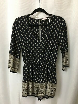 Mameluco AGACI Mujer Pequeño Azul Marino Beige Manga 3/4 Boho Hippie Cintura Elástica A6 Foto 1 de 4