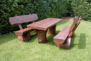 Massive Holzgarnitur,Sitzgruppe,Gartengarnitur,Rustikal,Gartenbank,Sitzgarnitur - Bild 1 von 12