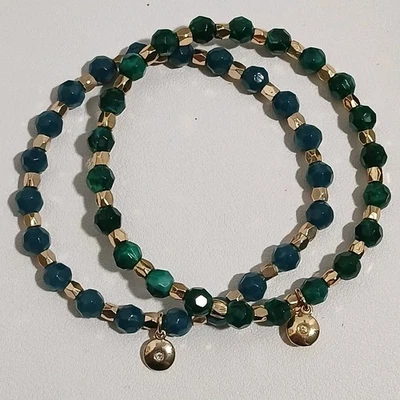 Pulsera elástica con cuentas J.crew azul verde oro  Foto 1 de 4