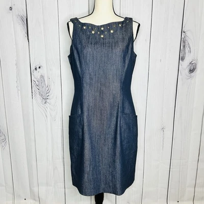 Jessica Simpson Womens Denim Shift Dress Sleeveless Sz 10 Grommet Detail - Image 1 of 4