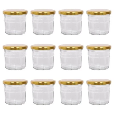 ARGON TABLEWARE 12x 130ml Glass Jam Jars with Gold Lids Chutney Preserve Honey Pickle Storage