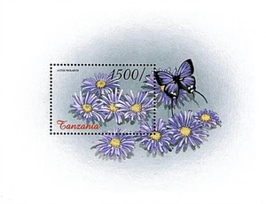 TANZANIA 2000 ASTER FLOWERS & BUTTERFLIES S/S SC#2134A  MNH ** INSECTS - Picture 1 of 1