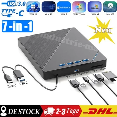 7 in 1 Externes CD/DVD Laufwerk USB 3.0 Brenner Player für PC Laptop Windows Neu - Bild 1 von 4