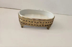 Stylebuilt Vintage Filigree & Ceramic Gold Metal Pedestal Soap Dish Holder - Picture 1 of 3