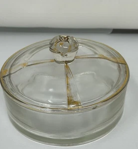 Glass Candy Dish With Gold Leaf Trim Decorative Lid VTG 5 "x 2" - Picture 1 of 13