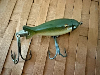 MUY RARO SEÑUELO DE MADERA PFLUEGER PAKRON DE COLECCIÓN OJOS DE VIDRIO EXCELENTE ESTADO Foto 1 de 4