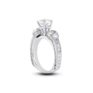 3 3/4ct D SI2 Round Natural Diamonds 18k Vintage Style Engagement Ring - Picture 1 of 3