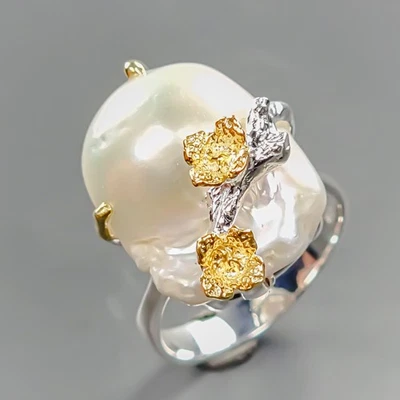 Unqiue ring Natural Baroque Pearl Ring 925 Sterling Silver Size 8 /R429135 - Image 1 of 4