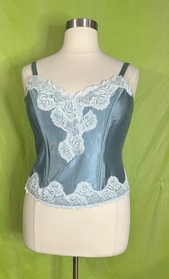 Espartilho azul enfeitado cacique sexy sensual... bustier com cadarço nas costas tamanho 18/20 - Imagem 1 de 4