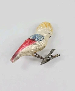 Antiguo adorno antiguo con clip de loro cacatúa de vidrio mercurio PARA REPARACIÓN - Imagen 1 de 8