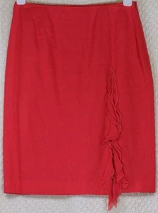 Renato Nucci Linen Silk Ruffel Skirt Red Straight Lined Skirt Med Size 40 UK 12 - Picture 1 of 1