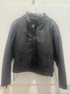 Schwarze Leder Motorradjacke - warmes Steppfutter - River Road - Damen Large - Bild 1 von 16