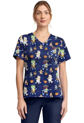 Bluey Cherokee Scrubs Tooniforms Halloween V Neck Top TF795 BYPP - Image 1 of 4