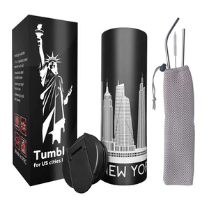 Vacuum Insulated Tumbler with Straw and Flip Lid Stainless Steel Water Bottle... - Picture 1 of 8