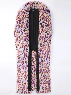 Leopard Print Fur Coat Women's Long Double-breasted Colored Plush Fur Overcoats - Image 1 of 4