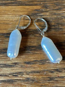 VINTAGE PRETTY STAMPED 14K LONG DANGLE PEARL EARRINGS WITH FREE SHIPPING - Picture 1 of 4