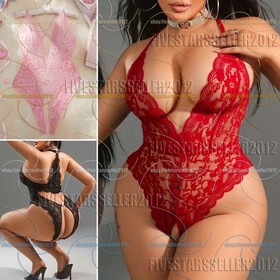 Plus Size Womens Lace Sexy-Lingerie Nightwear Babydoll Sleepwear Bodysuit Dress