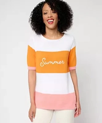 Denim & Co. Beach 100% Cotton Elbow Sleeve Sweater “Summer” Sz 1X Sold Out VGUC - Image 1 of 4