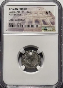Antico Impero Romano Lucilla AD 164-182/3 Denario Argento NGC VF - Foto 1 di 4