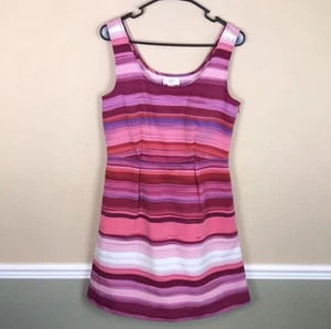 LOFT Women’s Colorful Striped Pleated Sleeveless A-Line Dress Sz 6 - Picture 1 of 9