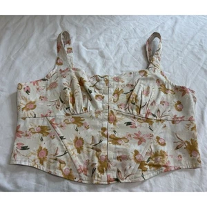 Women’s Sz L Floral Corset Crop Top Tank Cream Cottage Festival Coquette Whimsy - Picture 1 of 7
