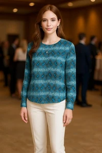 EQUIPMENT Femme Silk Blouse Long Sleeve Blue Snake Skin Pocket Women Size Small - Picture 1 of 11