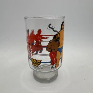 1985 WWF 32oz Glass Andre Hulk Piper Sheik Volkoff JYD Vintage Cup Titan Sports - Picture 1 of 9