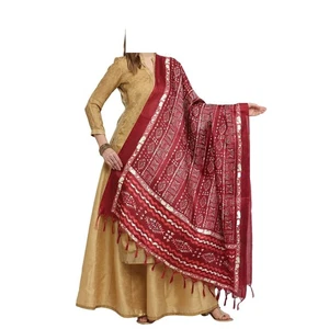 Indian Traditiona Floral Design Silk Blend Dupatta For Womens Maroon Color - Picture 1 of 4