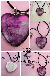 One of a kind Hand-Painted Fluid Art Heart Cabochon Necklace - Picture 1 of 6