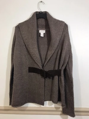 Soft Surroundings Cardigan Womens M Brown (Taupe)  Shawl Belted Wool Blend Soft - Image 1 of 3