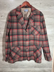 Vintage Pendleton Wool Sports Jacket Mens  Red Gray Plaid Blazer Size Large - Picture 1 of 7