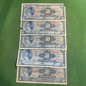 1957-72 Mexico American Bank Note Co. 50 Pesos Allende 5 notes F-VF. - Picture 1 of 2