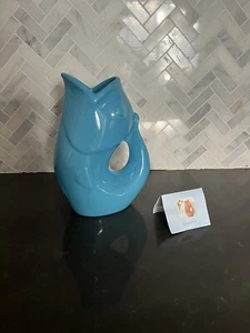 Original Gurgle Pot 9.5” Tall Fish Pitcher 2006 Blue/Turquoise Stoneware NWT - Picture 1 of 3