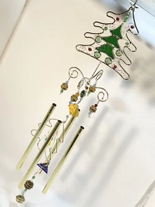 Christmas Wind chimes Handmade Gold Toned Christmas Tree - Picture 1 of 7