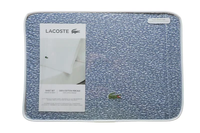 Conjunto de lençóis Lacoste 100% algodão percal duplo camuflado índigo vintage - Imagem 1 de 4
