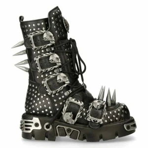 Nuovi stivali rock 1535-S1 unisex metallizzati neri in pelle gotica borchie stivali a punta - Foto 1 di 8