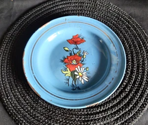 Antiguo Plato Floral Multicolor Hierro Esmaltado Antiguo Kitchenare Decorativo IE158 - Imagen 1 de 10