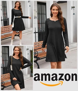 Mujeres Damas Vestido Jersey Túnica Talla M Mangas Largas Pullover Cuello Redondo Pull On - Imagen 1 de 7