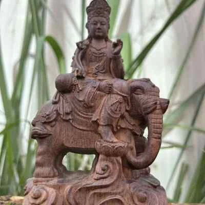 Natural Agarwood Carving Samantabhadra Bodhisattva Statue Home Fengshui Ornament