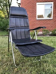 Vintage MAULE MARGA Reclining AIRSTREAM RV Camper FOLDING CHAIR w Foot Rest MCM - Picture 1 of 10