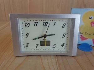 QUARTZ ALARM CLOCK Analog and Digital Silver Rectangle Face Plastic WORKS - Picture 1 of 4